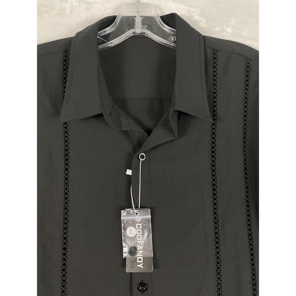 2/$30 NWT Coofandy Button Up Shirt Men Sz L Black Long Sleeve Cuban - Picture 10 of 14